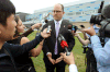 Ward 1 Coun. Drew Dilkens answers questions from the media after announcing his candidacy for Windsor mayor on Aug. 5, 2014. (Tyler Brownbridge / The Windsor Star)