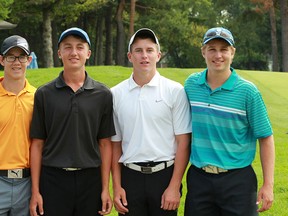 From left, Zach St.Louis, Nick Mihalo, Gil Lanoue and William Stadder during the 2014 Essex-Kent Golf Tournament at Roseland Golf Course on August 18, 2014. (JASON KRYK/The Windsor Star)