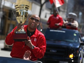 Windsor Express head coach Bill Jones was all smiles after winning the National Basketball League of Canada championship in April. Having received help from the city, the team has to be accountable to taxpayers and market itself.  (DAX MELMER/The Windsor Star)