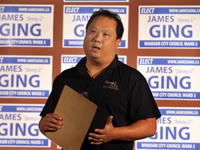 James Ging announces his candidacy for Windsor City council's ward 2 on Monday, August 11, 2014 at the west Windsor, ON. bar he owns.  (DAN JANISSE/The Windsor Star)