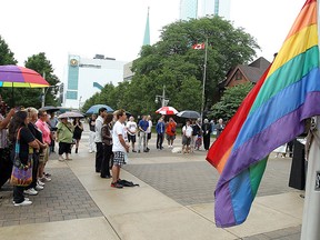 The rainbow flag waits to be raised at city hall during a kick off event for Pride Fest in Windsor on Tuesday, August 5, 2014. (Tyler Brownbridge/The Windsor Star)