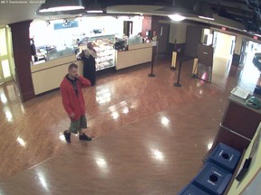 Surveillance footage of a suspected wanted in connection with a theft at the Subway at Windsor Regional Hospital's Metropolitan campus. (HANDOUT/The Windsor Star)