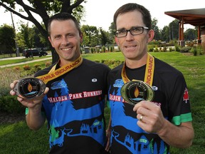 Extreme runners Casey Thivierge, left, and Derek Mulhall recently completed a 100-mile race in Ohio. (DAN JANISSE / The Windsor Star)