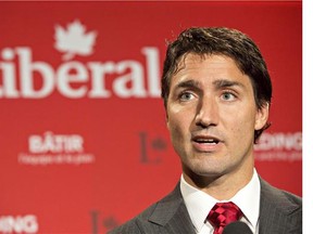 Liberal Leader Justin Trudeau speaks in Edmonton on Aug. 20, 2014.
(THE CANADIAN PRESS/Jason Franson)