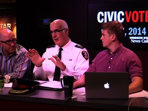 Donald McArthur, Windsor police chief Al Frederick and Dylan Kristy in The Windsor Star News Cafe on Sept. 23, 2014.