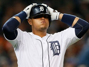 Detroit's Miguel Cabrera reacts after flying out against the Chicago White Sox in the eighth inning at Comerica Park Monday. (AP Photo/Paul Sancya)