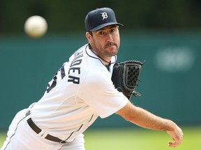 Tigers pitcher Justin  warms up prior to their game against the Cleveland Indians at Comerica Park on September 14, 2014 in Detroit, Michigan.  (Photo by Leon Halip/Getty Images)