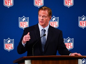National Football League commissioner Roger Goodell speaks during a news conference on September 19, 2014 inside the New York Hilton Midtown in New York City. Goodell took the time to address personal conduct issues in the NFL.  (Photo by Alex Goodlett/Getty Images)
