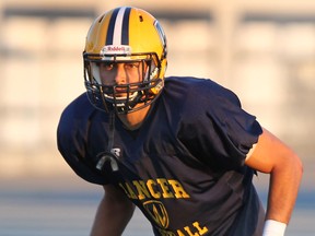 University of Windsor safety Louis Polyzois practises at Alumni Field in Windsor. (DAN JANISSE/The Windsor Star)