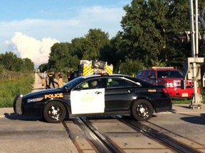 OPP on scene of a train incident just east of Manning Road. (Dan Janisse/The Windsor Star/Twitpic)