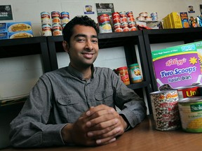 Emaad Maqbool, coordinator for the University of Windsor Food Bank, is pictured Friday, September 12, 2014.  The food bank is located in the basement of Iona College and serves students in need of food staples.  (DAX MELMER/The Windsor Star)