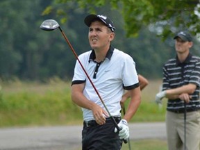 Ryan Peltier, centre, competes in the PGA of Ontario tourney this summer at the Twenty Valley Golf Club in Vineland, Ont. The Amherstburg native was named the new head pro at Erie Shores Golf and Country Club. (Photo courtesy of Ryan Peltier)