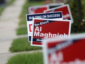 Election signs for ward 10 councillor, Al Maghnieh, are pictured on Askin Ave., north of Northwood St., Monday, Sept. 15, 2014.  (DAX MELMER/The Windsor Star)