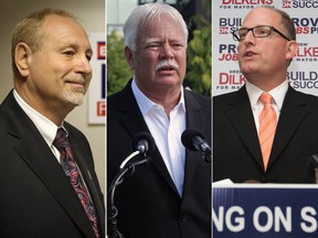 Three of the 2014 municipal election candidates for Windsor Mayor are Larry Horwitz, left, John Millson and Drew Dilkens. (Windsor Star files)