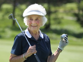 At age 90, golfer Rita Georgeff has no intention of slowing down. “I really like being outdoors and especially being with the girls.” (JASON KRYK / The Windsor Star)
