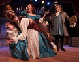 The University Players rehearse a scene from its first show of the season, Moliere Impromptu. Shown are David Jackson, left, Erin Burley and Eric Branget at the University of Windsor. (DAN JANISSE / The Windsor Star)