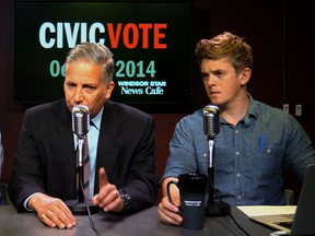 Donald McArthur, Windsor Ward 7 Candidate Angelo Marignani and Dylan Kristy in The Windsor Star News Cafe on Oct. 7, 2014.