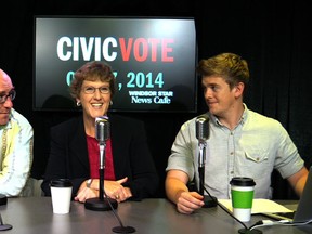 Donald McArthur, Windsor Ward 1 candidate Denise Ghanam and Dylan Kristy in The Windsor Star News Cafe on Oct. 15, 2014.
