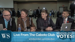 Donald McArthur, Chris Vander Doelen, Windsor Mayor Eddie Francis and Dylan Kristy at The Caboto Club on Oct. 27, 2014.