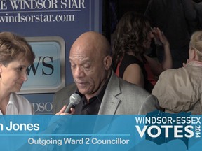 Grace Macaluso chats with outgoing Windsor Ward 2 councillor Ron Jones at The Caboto Club on Oct.. 27, 2014.