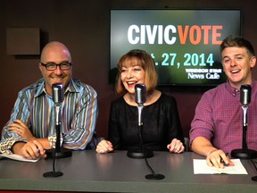Karen Hall joins Donald McArthur and Dylan Kristy in The Windsor Star News Cafe on Oct. 24, 2014.
