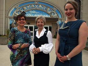 Dr. Renee Bondy, left, University of Windsor Dept. of Women's Studies welcomes keynote speakers Shari Graydon and Julie Lalonde, right, to the Distinguished Visitors in Women's Studies Series at Collavino Hall in WFCU Centre, Wednesday October 29, 2014.  (NICK BRANCACCIO/The Windsor Star)