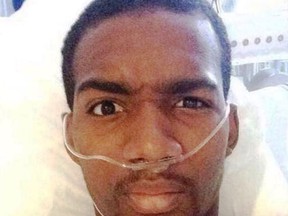 Windsor resident Devonte Pierce takes a Snapchat photo of himself in a hospital bed after suffering a gunshot wound to the abdomen during the early morning hours of Oct. 5 in the downtown core. (The Windsor Star)