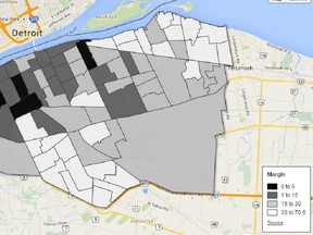 A map of the tightest mayoral races during the 2014 mayoral election.