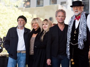 John McVie, from left, Christine McVie, Stevie Nicks, Lindsey Buckingham and Mick Fleetwood from the band Fleetwood Mac appear on NBC's "Today" show on Thursday, Oct. 9, 2014, in New York. (Photo by Charles Sykes/Invision/AP)