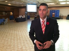 Mayor Eddie Francis speaks to media on election night at the Caboto Club on Monday, Oct. 27, 2014. (Twit pic)