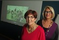 Sandi Malowitz, left, program director for the Windsor Jewish Community Centre, and Ronna Warsh, president of the centre, pictured Monday, Oct. 6, 2014, recently held an event to pray for peace in Israel in which they played a video, pictured in back drop, of messages from family and friends who are living in Israel.  (DAX MELMER/The Windsor Star)