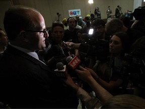 Drew Dilkens speaks to the media after winning the mayoral race at the Caboto Club in Windsor on Monday, October 27, 2014.  (TYLER BROWNBRIDGE/The Windsor Star)