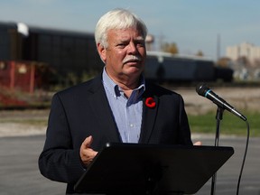 Mayoral candidate John Millson holds a press conference along the rail yard in central Windsor on Thursday, October 23, 2014.                (TYLER BROWNBRIDGE/The Windsor Star)