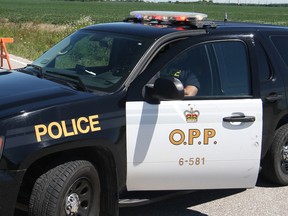 An OPP officer and vehicle in Lakeshore. (Dax Melmer/The Windsor Star)