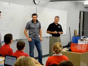 Red Wings star Pavel Datsyuk speaks to students in Brennan's new hockey and athletics program at Central Park Athletics recently. (Photo: YouTube screen shot)