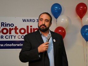 Rino Bortolin speaks during a kickoff and campaign event at Raindance Windsor in Windsor on Monday, October 6, 2014. Raindance announced their plans for a new talent database that would allow local artist to network. Bortolin was on hand to lend his support to the project and pledged to support it if he was elected as a city councillor.                      (TYLER BROWNBRIDGE/The Windsor Star)