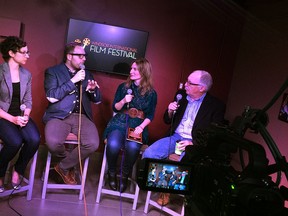 The Windsor Star's Beatrice Fantoni, Julian Revin and Ted Shaw interview Windsor International Film Fest executive director Vincent Georgie in the Windsor Star News Cafe oct. 31, 2014. (DYLAN KRISTY/The Windsor Star)