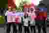 From the left, Brett Fischer, Kenzie Fink, Trisha Fink, Gracie Bunda (forward), Tina Bunda, Beth Fischer, Sawyer Fischer and Ryann Fink at the Zombie Chase Windsor 2014 on October 11. (JAY RANKIN/The Windsor Star)