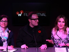 Beatrice Fantoni and Julian Revin chat with WIFF Executive Director Vincent Georgie in The Windsor Star News Cafe on Nov. 4, 2014.