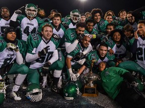 The Herman Green Griffins celebrate their WECSSAA title against Holy Names last week. (Photo courtesy of Kevin Racine)