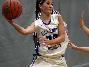 Villanova's Aleyna Rocheleau makes a pass from the baseline against the Belle River Nobles during the regular season this year. (NICK BRANCACCIO/The Windsor Star)