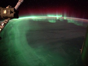 An aurora is shown over New Zealand. (Courtesy of Alexander Gerst)