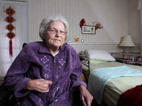 Madelyn Reitzel, 89, pictured Friday, Nov. 14, 2014, is cared for by her daughter and son-in-law at their home in Riverside.  The family was told that the care they receive by CCAC will be cut in half to one hour a day. (DAX MELMER/The Windsor Star)
