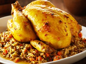 Chicken is roasted with a flavourful marinade that includes lemon, ginger and spices, then served with a lentil and brown rice pilaf for a comforting meal that's ideal for a chilly day.  (Handout/The Windsor Star)