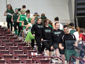 It takes a lot of volunteers to support United Way, and it's never too soon to start, as these kids from  Belle River District high school learned when they took part in the fifth annual iClimb for United Way event at the WFCU Centre in February. (JASON KRYK/The Windsor Star)