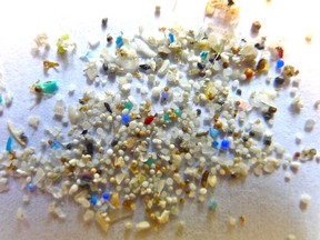 Microplastics, or microbeads can be left behind from bodywash and other cosmetics and settle in the Great Lakes and other bodies of water. (Courtesy of Marcus Eriksen)