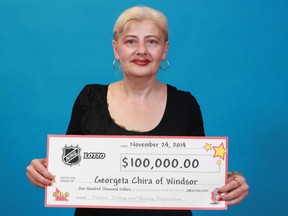 Georgeta Chira of Windsor scored big with NHL® LOTTO, winning the $100,000 nightly jackpot in the November 13, 2014 draw