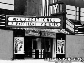 In modernistic design and constructed mainly of black vitrolite, the entrance to the new Vanity Theatre, Windsor's newest movie theatre, is pictured on Nov. 21, 1936. (FILES/The Windsor Star)