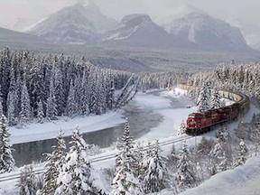A Canadian Pacific freight train travels around Morant's Curve near Baker Creek, Alberta on Monday, Dec. 1, 2014.