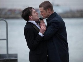 Robin Lord Taylor, left, and Ben McKenzie in a scene from "Gotham," premiering Sept. 22. (AP/Fox, Jessica Miglio)